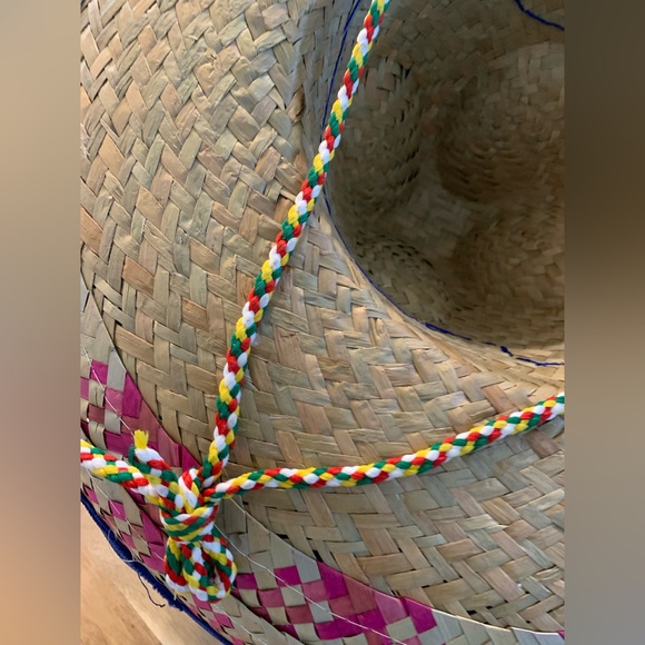 Mexican Straw Colored Edge Sombrero| NWT|Blue Outlined - Picture 6 of 7